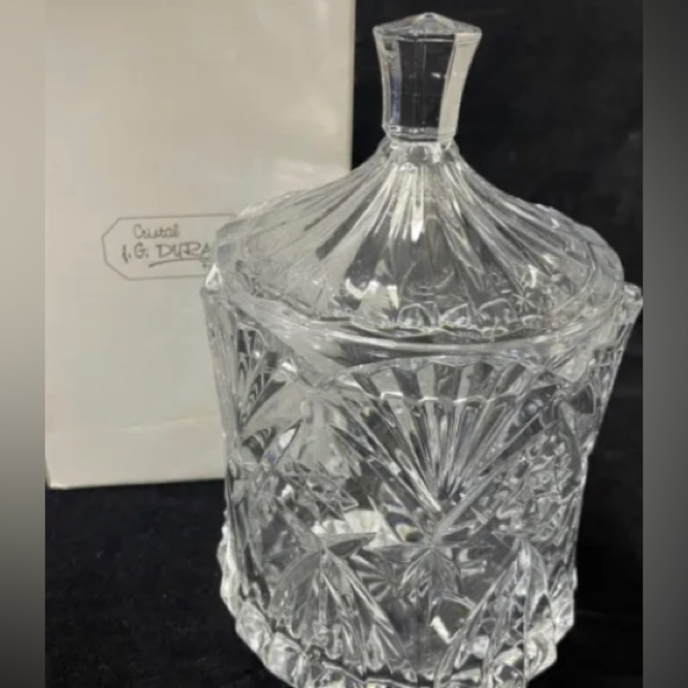 NEW NIB JG DURAND crystal Vincennes biscuit barrel JAR & Lid